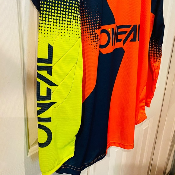 New! O'Neal Mens L MX Jersey Blue Orange Neon Riding Long Sleeve Enjoy the Ride - Picture 6 of 6